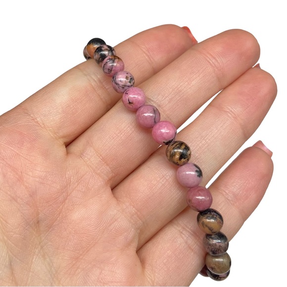 6mm Rhodonite Beaded Stretch Bracelet Gemstone Stone Crystal Crystals Pink Beads - Picture 4 of 5